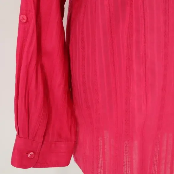 Coldwater Creek Top Plus 2X Pink Textured Cotton Blouse Roll Tab Sleeve Career - Picture 9 of 14
